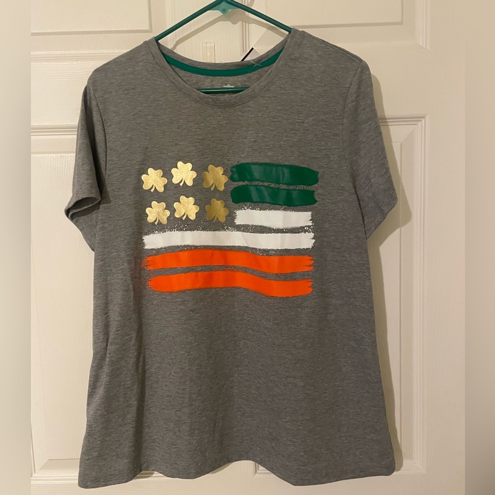 Womens Irish Flag Gold Foil Clover St. Patrick's Day T-Shirt Top Size 16-18 XL